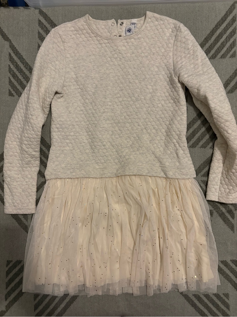 Petit Bateau Cream Quilted Top with Sparkle Tulle Skirt